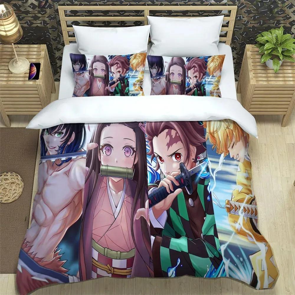 Demon Slayer bedding set soft bed cover pillowcase single/double Japanese manga Boys and adolescents sheet set
