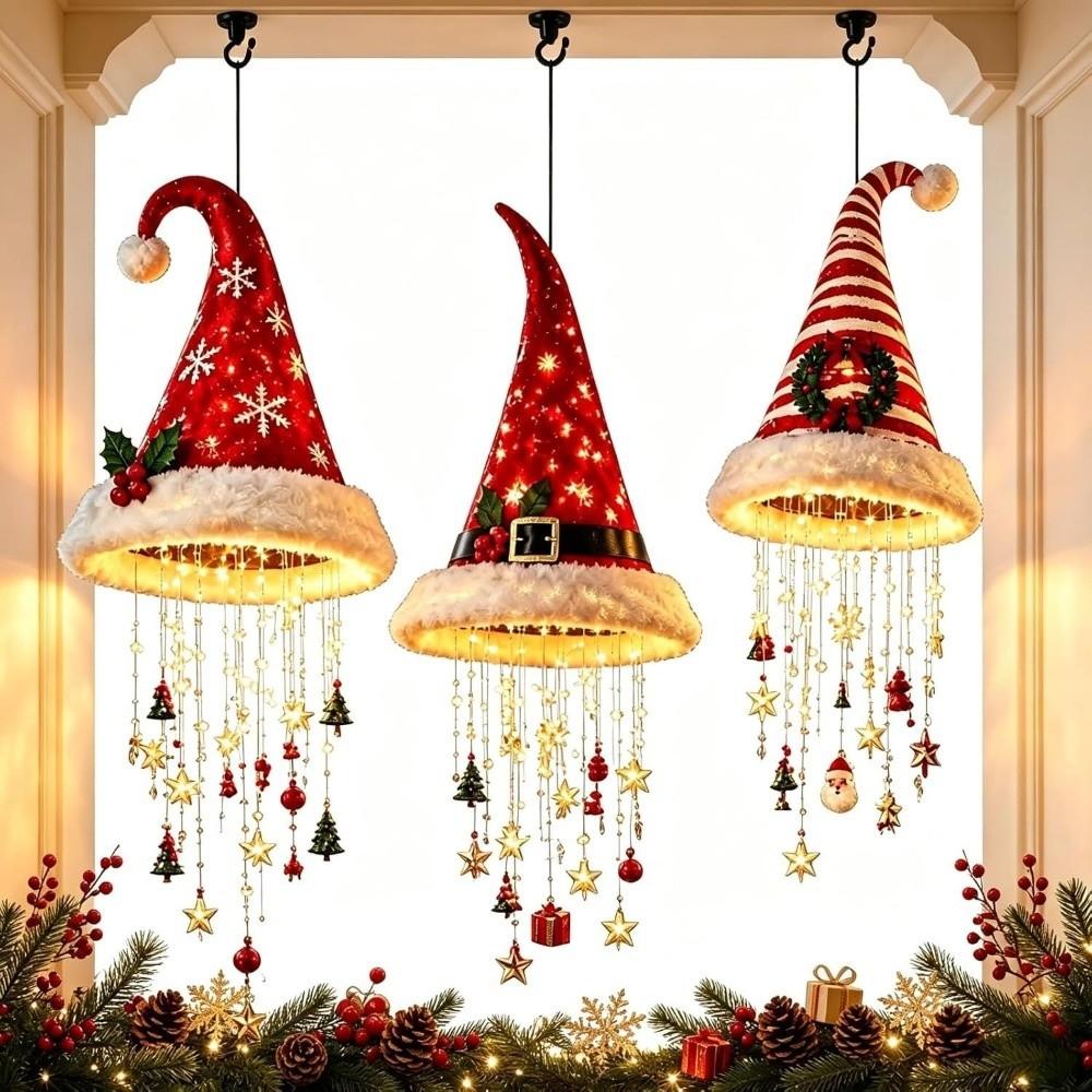 Romantic Glowing Santa Hat Lamp Snowflake Christmas Tree Pendant Light Christmas Decor
