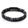 Natural Stone Bracelets Genuine Leather Braided Bracelet Black Stainless Steel Magnetic Clasp Tiger Eye Bead Bangles Men Jewelry