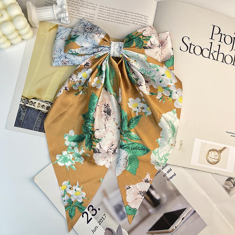 Elegant Bow Ribbon Hair Clip Fashion Simple Solid Satin Spring Clip Hair Pin Retro Headband with Clips Girls Hair Accessories