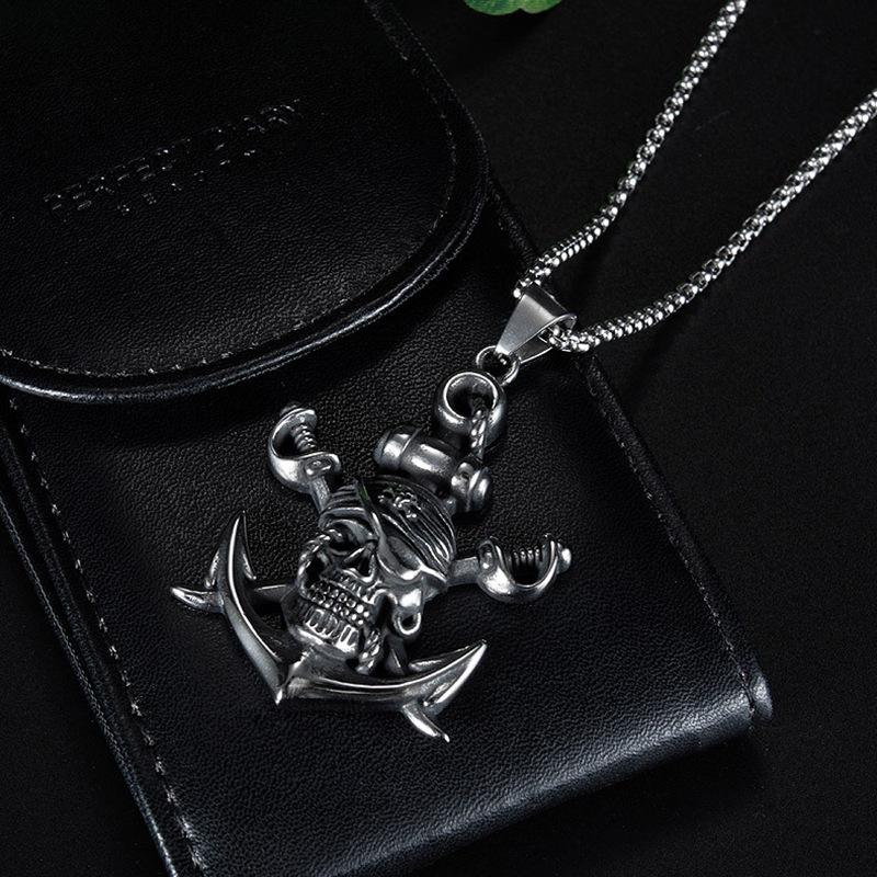 European and American Jewelry Titanium Steel Hip-hop Necklace Pirate Ship Anchor Pendant Long Style