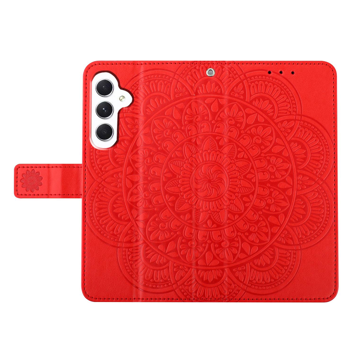 

For Samsung Galaxy A05s 4G Cell Phone Case Flower Imprinted Card Holder Cover Red