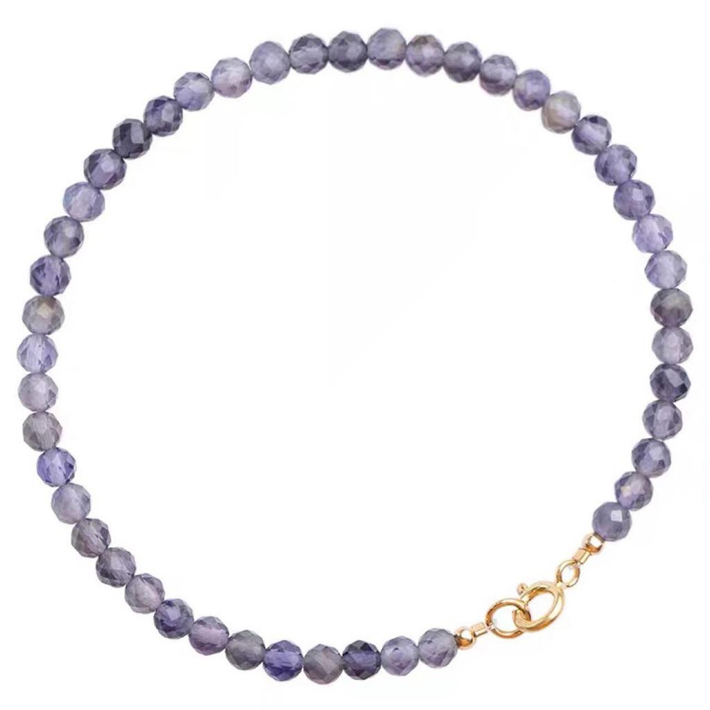 Retro Style Women's Natural Iolite Bracelet with 3mm Faceted Beads - Elegant Crystal Beaded Gift