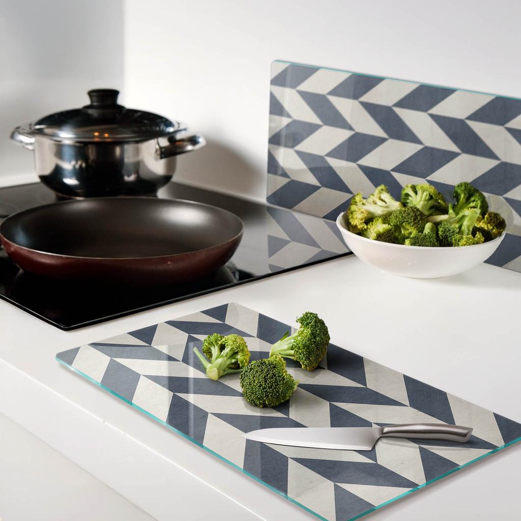 Glass Decorative Serving Boards for Snacks Chevron Pattern 2X30X52 Cm