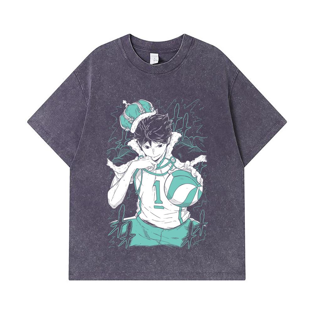 275 GSM Washed T-shirts 100% Cotton Haikyu V3 Oikawa Print Unisex Heavy Cotton T Shirt