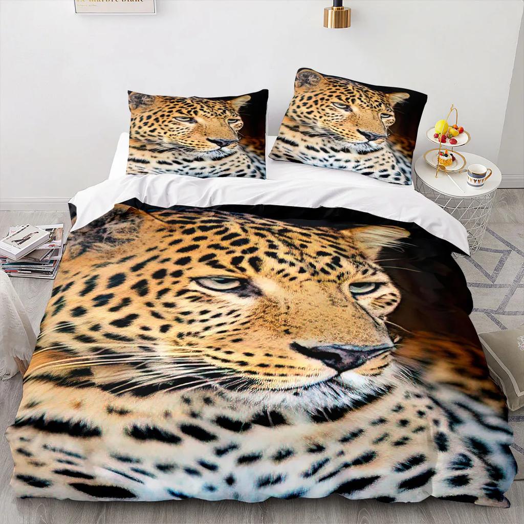 Leopard Soft Duvet Cover King Quen Sized Dimensions Brown Chetah Beding Set for Children Kids Tens Adult Peoples Wild Animal 2/3pcs Polyester Warm