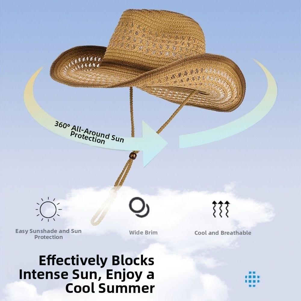 New Fashion High Quality Retro Sunscreen Straw Hat Hollow Out Wide Brim Western Cowboy Hat Beach Hats Unisex