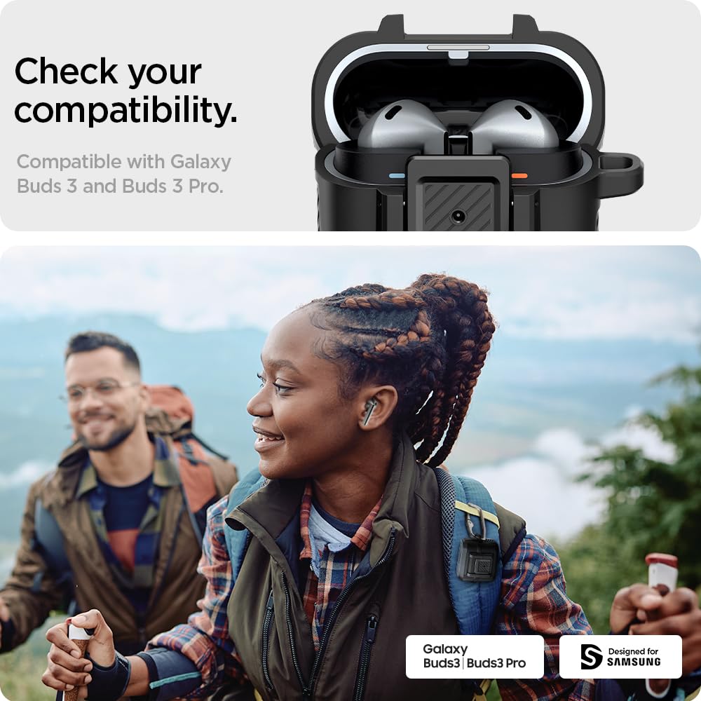 Spigen Galaxy Buds 3 3 Hülle Verriegelungsfunktion Kabelloses Laden Verlustprävention mit Karabiner Integrierte Stoßfeste Hülle Stoßdämpfung Ladeanzeige