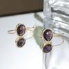 Exquisite Fashion Gold Color Oval Inlaid with Purple Stones Dangle Earrings for Women Engagement Wedding