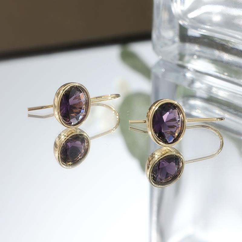 Exquisite Fashion Gold Color Oval Inlaid with Purple Stones Dangle Earrings for Women Engagement Wedding