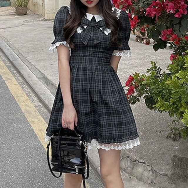 Buy Gothic Harajuku Dark Dresses Summer Japanese Soft Girl Cute Doll Collar Bow Slim Waist Plaid Dress Lace Princess Kawaii Lolita Dresses at affordable prices free shipping, real reviews with photos Buy Gothic Harajuku Dark Dresses Summer Japanese Soft Girl Cute Doll Collar Bow Slim Waist Plaid Dress Lace Princess Kawaii Lolita Dresses at affordable prices free shipping, real reviews with photos