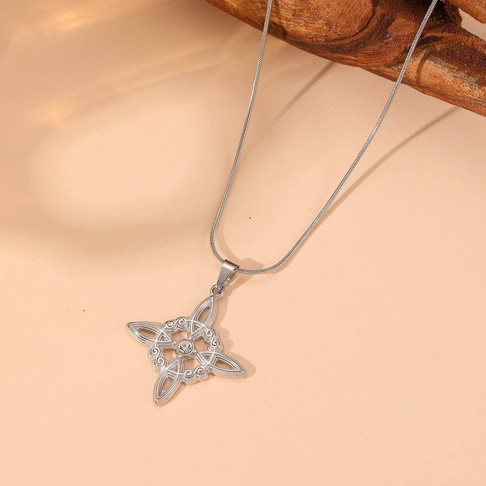 Titanium Steel Square Knot Pendant Necklace - Non-fading, Fashionable Snake Chain Jewelry.
