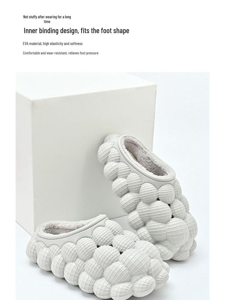 Határokon átnyúló Csúszásmentes Meleg Licsi Pamut Papucs - Vízálló Szőlő Mogyoró Buborék Dizájn