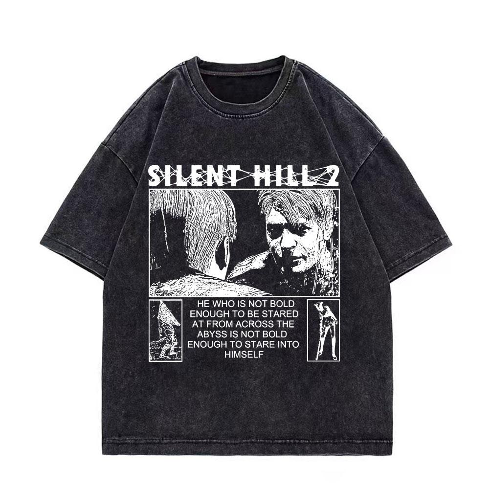 Game Silent Hill Vintage Washed Tshirt Men Women Gothic Fashion T Shirts High Quality Cotton Oversized Tshirts Streetwear