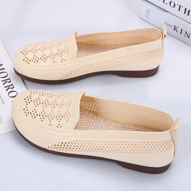 Fashion Soft Bottom Women's Shoes Mesh Breathable Hollow Out Flats Slip-on Soft Summer Outdoor Flat Shoes