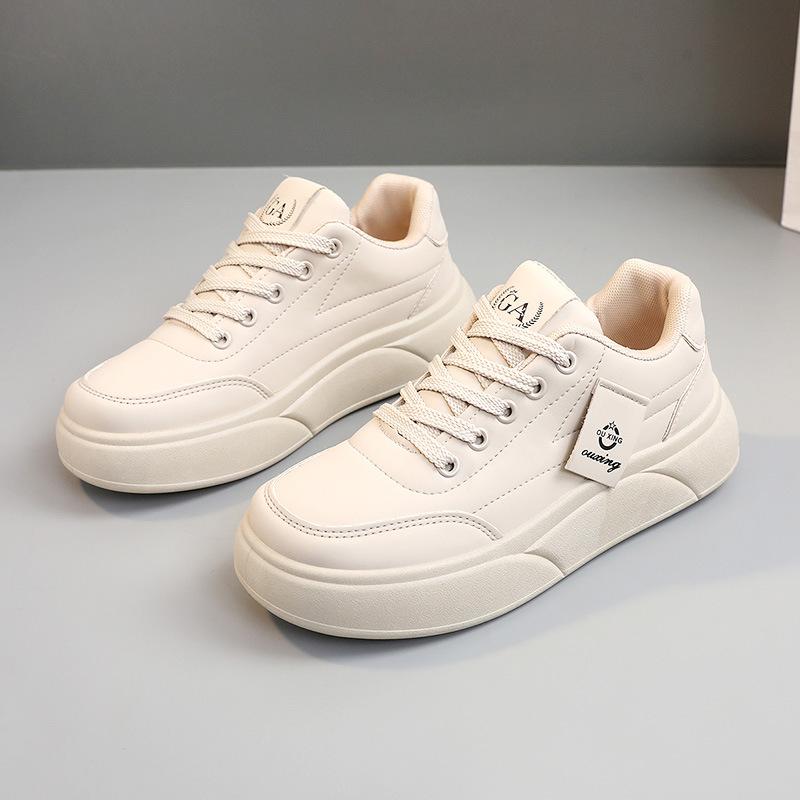 

[Customized] CB8802 new 2025 spring and summer thick-soled heightening women s shoes sports board shoes white shoes leather surface wear-resistant 40