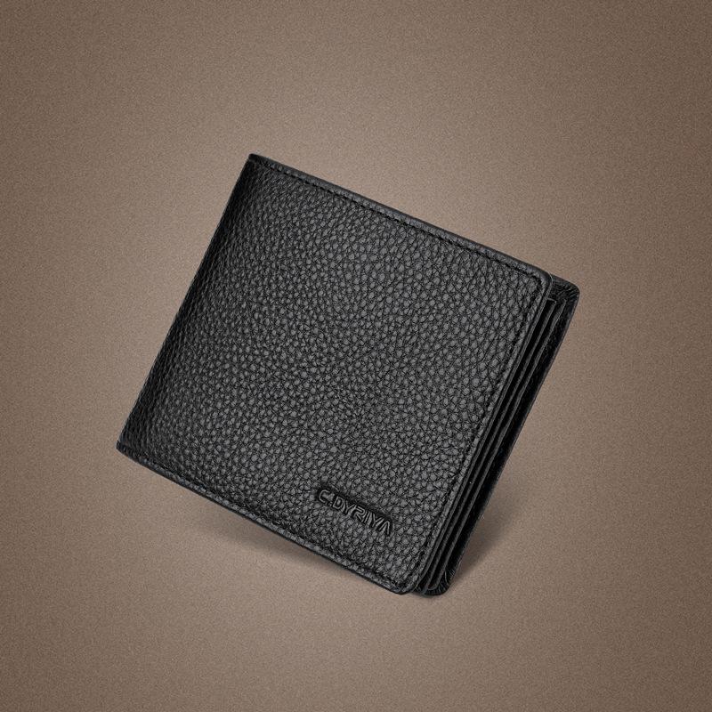 Men's Short Leather Wallet Plus Circumference Large Capacity with Zipper Men's Wallet First Layer Cowhide Soft Leather Clip