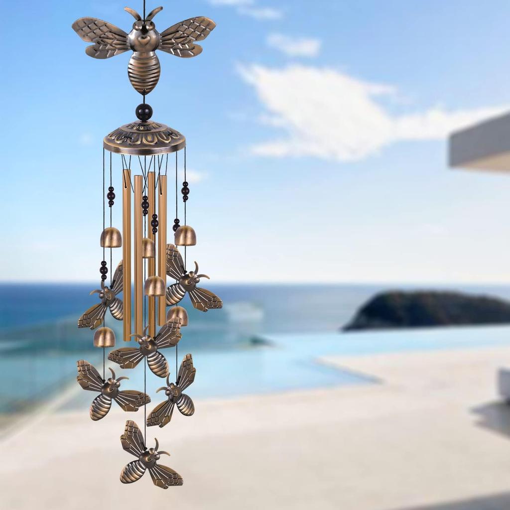 Bronze Bee Wind Chimes for Garden, Gifts for Mom, Home, Balconies, Rooms, Patio, Indoor, Outdoor Bee Decoration, Aluminum Bee Chimes, Bees Wind