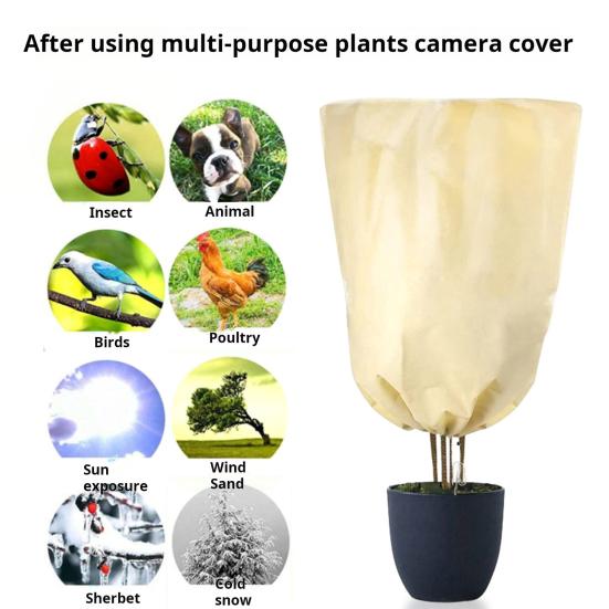 Winter Plant Cover Breathable Freeze Protection Pouch Reusable Frost Blanket with Zipper Drawstring for Outdoor Potted Plants Shrub