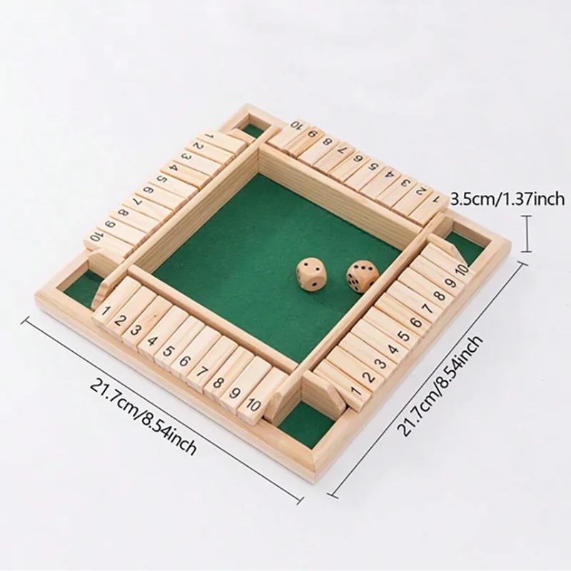 Classic 4 Sided Wooden Board Game With 2 Dice And Shut-The-Box Instructions, Classics Tabletop Version And Pub Board Game