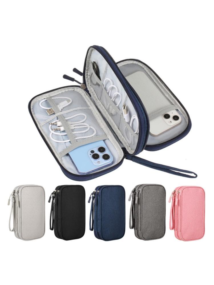 Travel Organizer Bag Cable Storage Pouch Carry Case Portable Waterproof Double Layers with Random Internal Layout