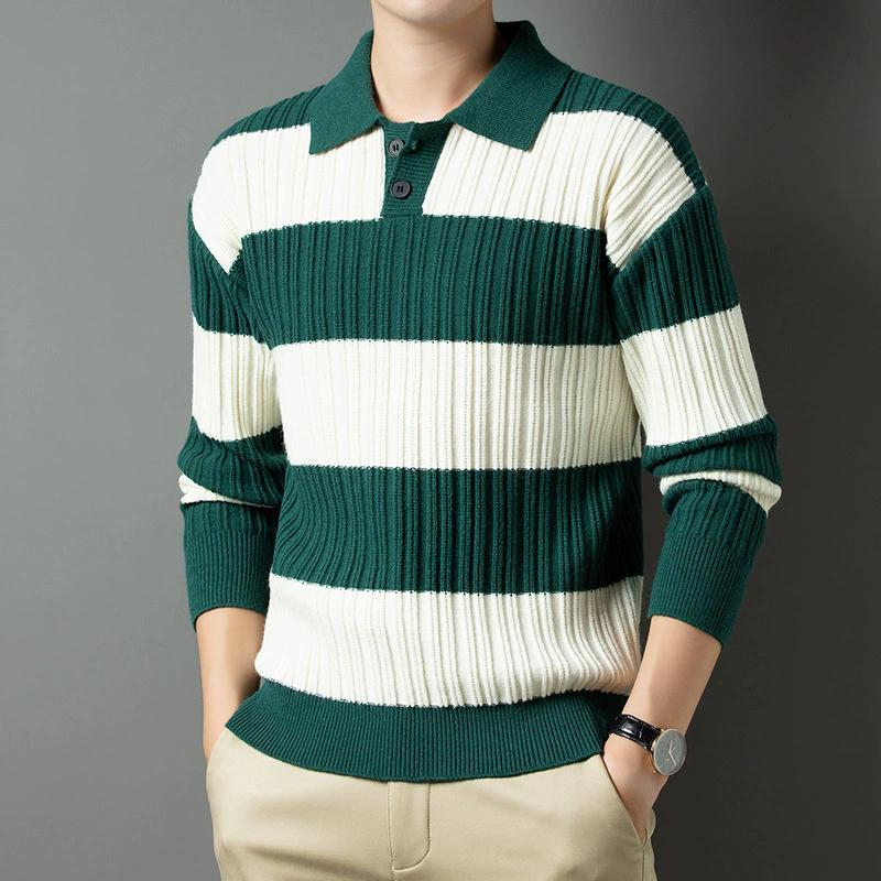 Men's Pullover Sweater Fashion Thick Warm Striped Pullovers Men Business Casual Knitwear