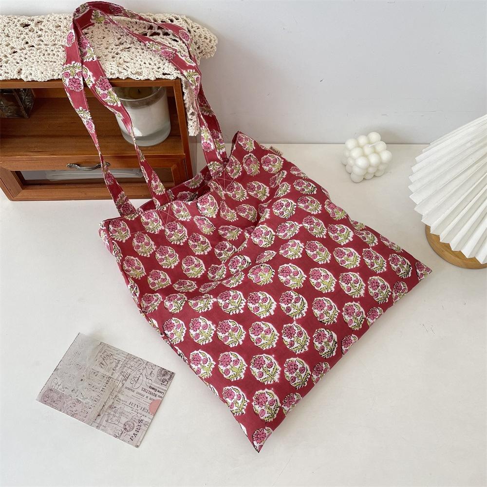 Vintage Floral Print Tote Bag Fashion Thin Style Lady Shoulder Bag Women Handbag