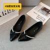 168844 French pearl single shoes women's summer pointed head flat bottom four seasons laden shoes widened and fattened large size women's shoes 4143