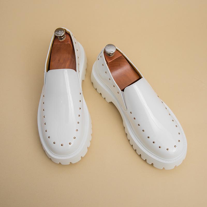 Men’s Cross-Border Leather Rivet Platform Loafers – Large Size Slip-On Casual Shoes US 5.5 белый