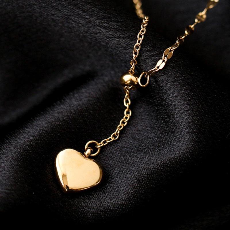 Korean Style Heart Pendant Titanium Steel Necklace, Anti-fading Clavicle Chain for Women.