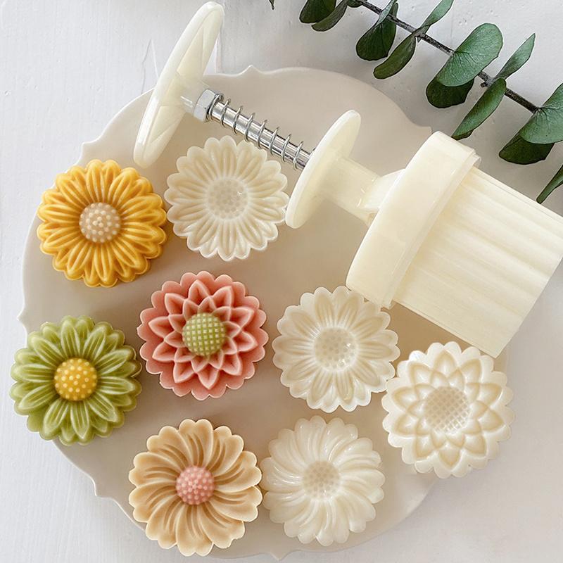 1 Set DIY Mooncake Mold Plastic Hand Press Pastry Mold Hand Press Mung Bean Cake Model Pastry Embossing Make Kitchen Baking Tool