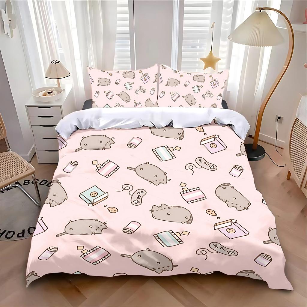 -Kreskówkowy Kot Poszwa na Kołdrę Poszewka na Poduszkę Zestaw Pościeli Dorosły Chłopiec Dziewczynka Dekoracja Sypialni Dzieci Pojedynczy Podwójny Duży Rozmiar