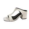 Summer new thick-heeled slippers women's outer wear square head open-toed one-word drag large-size high heels