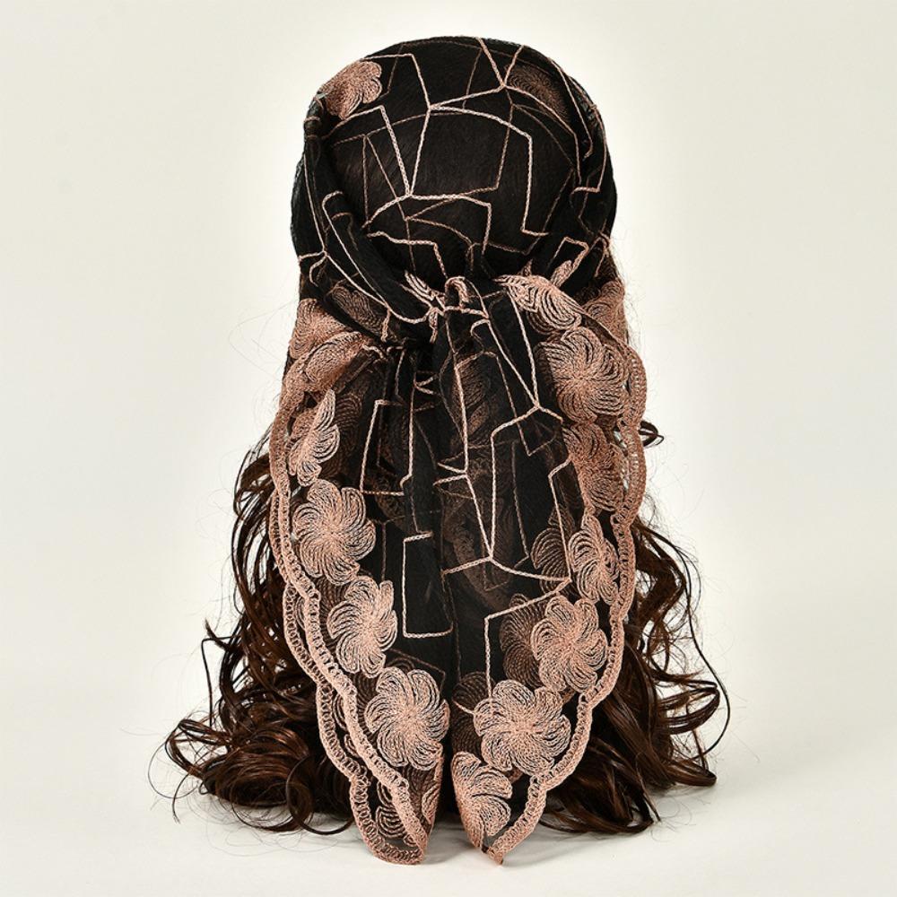 Versatile Floral Embroidery Scarf Floral Embroidery Hair Wrap Women's Headwear Accessory