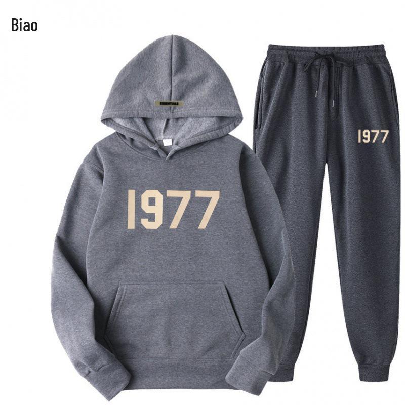 ESSENTIALS Double Line High Street Fleece Hoodie Set 1977 Trendy Casual Loose Fit.
