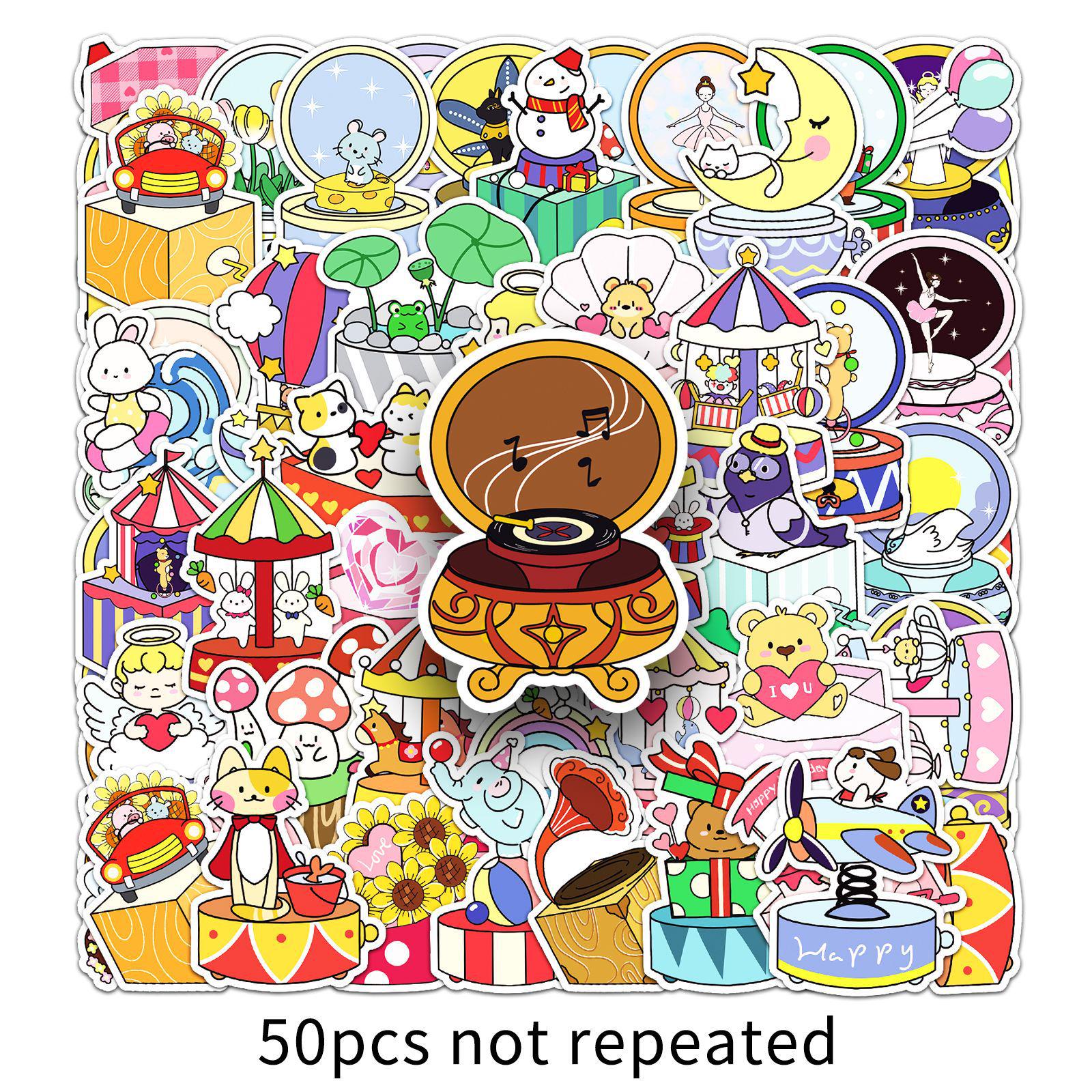 50-Piece Cross-border Music Box Cartoon Waterproof Graffiti & Journaling Stickers