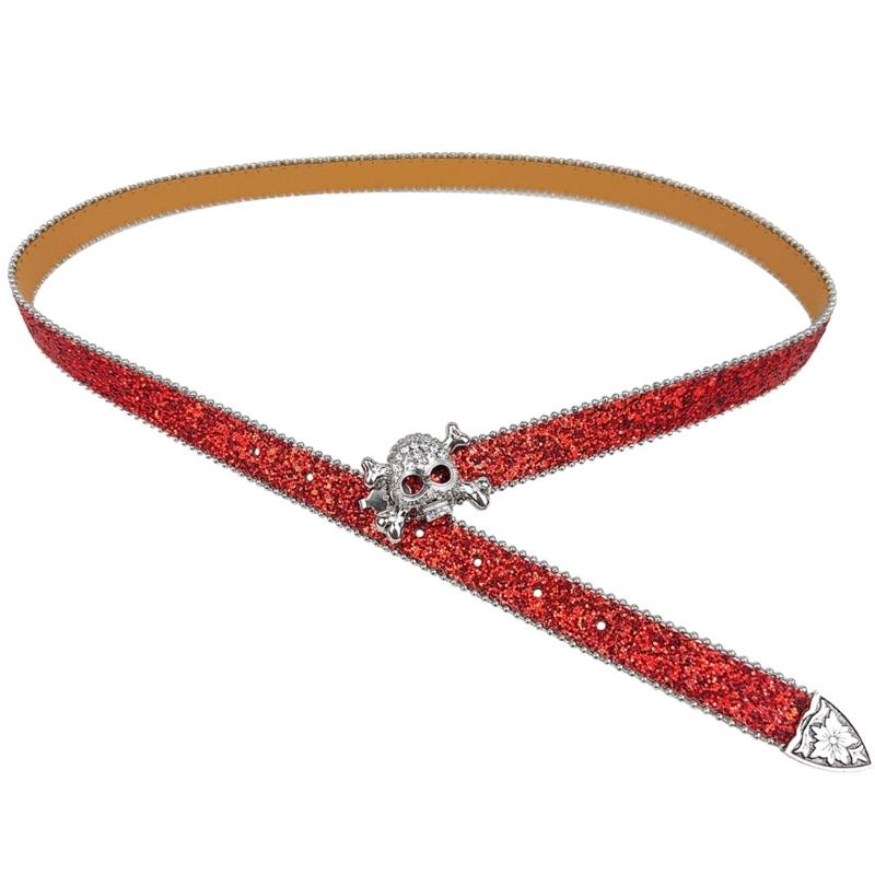 

Панк ПУ Пояс для джинсов Сверхпрочный Хип-хоп Пояс Поясной ремень Блестящая Пряжка с Инкрустированными Стразами красный