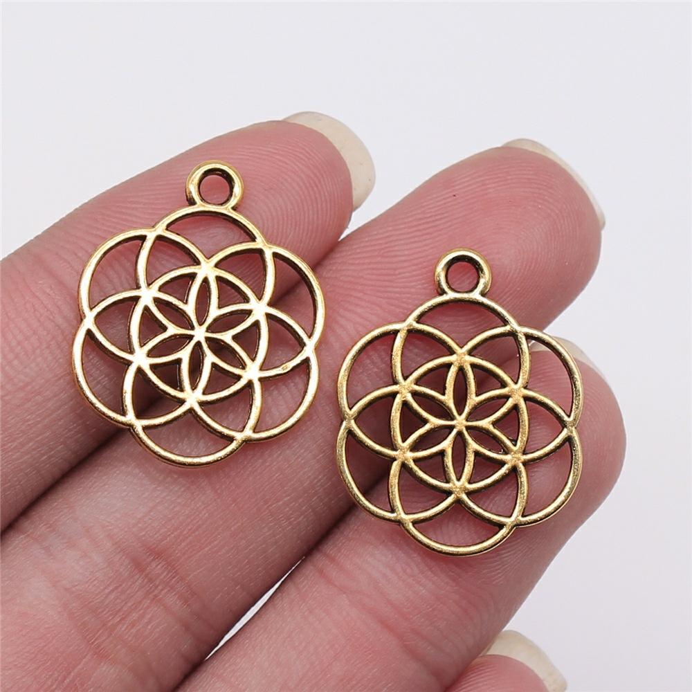 10pcs The Flower Of Life The Seed Of Life Charms Tibetan Silver Color Pendants Antique Jewelry Making DIY Handmade Craft