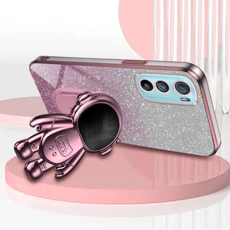 For Motorola Edge 30 5G Astronaut Kickstand Case Glitter Powder PC+TPU Mobile Phone Cover