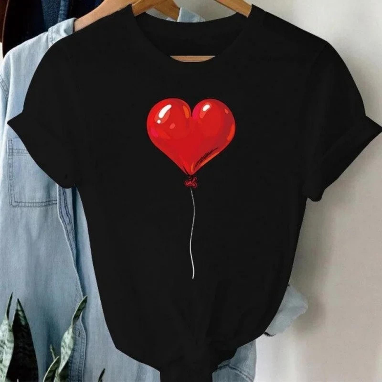

Balloon Red Heart Print Women T Shirt Short Sleeve O Neck Loose Women Tshirt Ladies Tee Shirt Tops Clothes Camisetas Mujer XXXXXL різнокольоровий