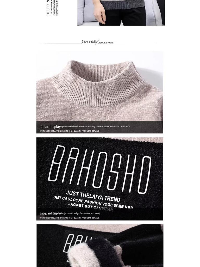 Men's Velvet Half-High Collar Sweater - Thickened, Warm, Autumn/Winter Base Layer Top