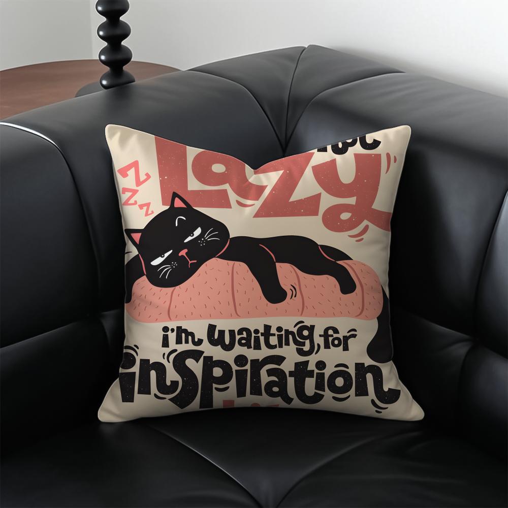 A Cool and Cute Black Cat Cushion Cover Pillow Case Antidustmite Invisible Zipper Silky Plush Cushion