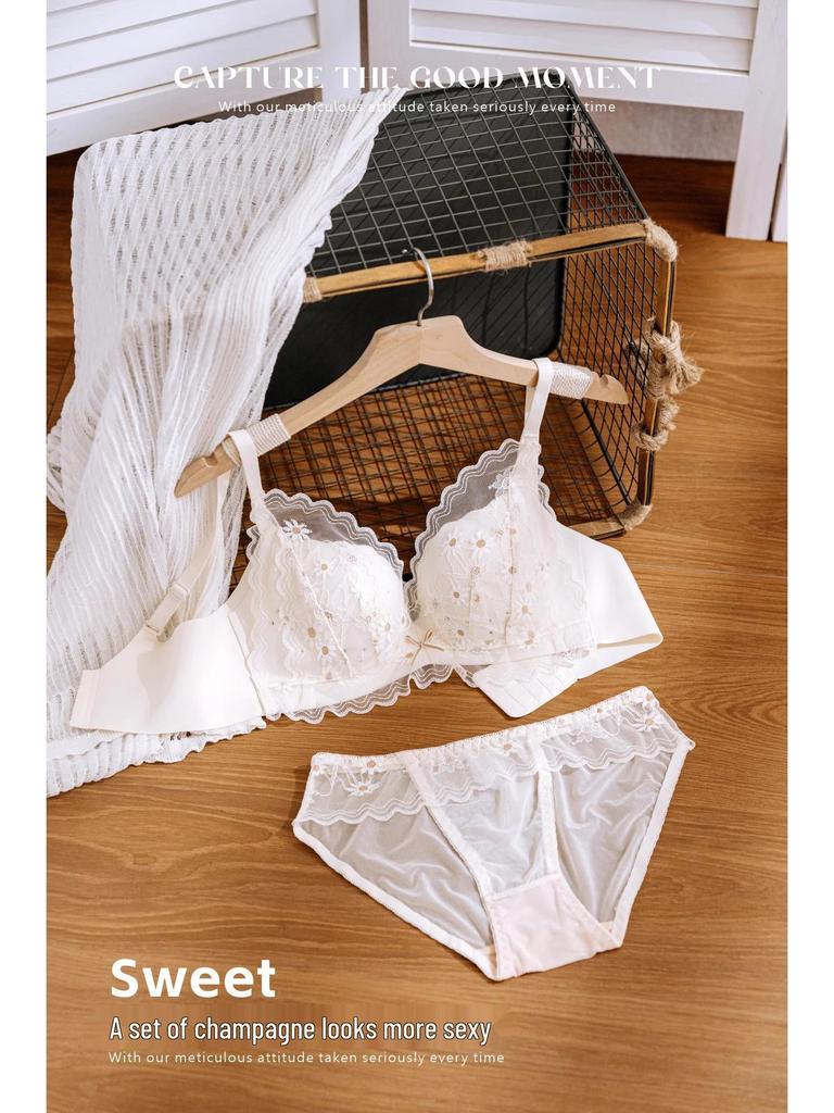 Sexy Dessous-Set aus Spitze für Damen: Atmungsaktiver, Verstellbarer, Anti-Hänge-BH mit Dünnen Hohlkörbchen