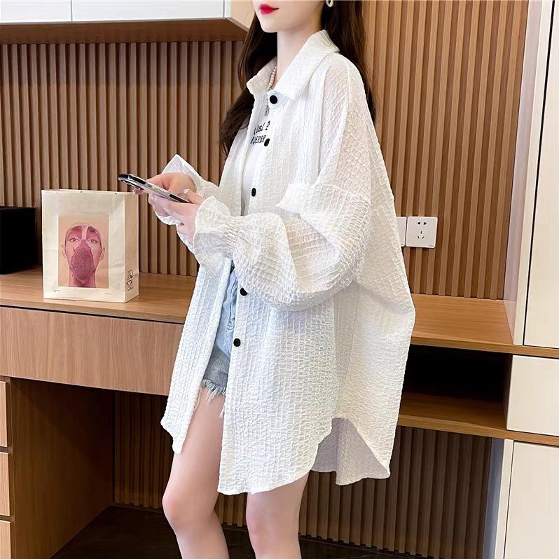 Women Summer Mid Shirts Long Sleeve Korean Loose White Black Shirt Spring Tops