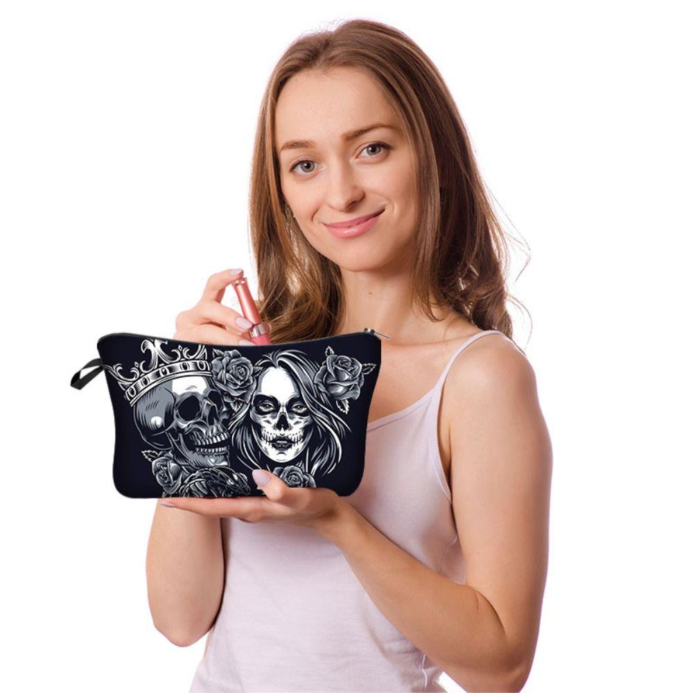 Storage Purse Makeup Bag Skull Pattern Makeup Pouch Small Cosmetic Bag  Men