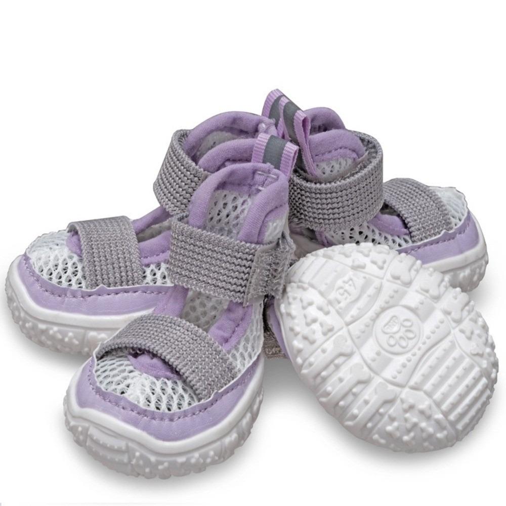 4PCS/SET Adjustable Pet Sandals Breathable Dog Walking Shoes Anti Slip Dog Shoes  Hot Pavement size 45 фиолетовый