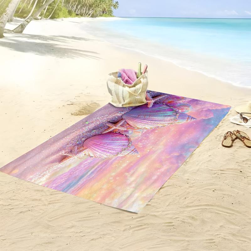 Pink Seashell Beach Towel Sparkle Shell Starfish Print Dreamy Beach Design Quick Dry Soft Bath Towel For Women Girls Gift