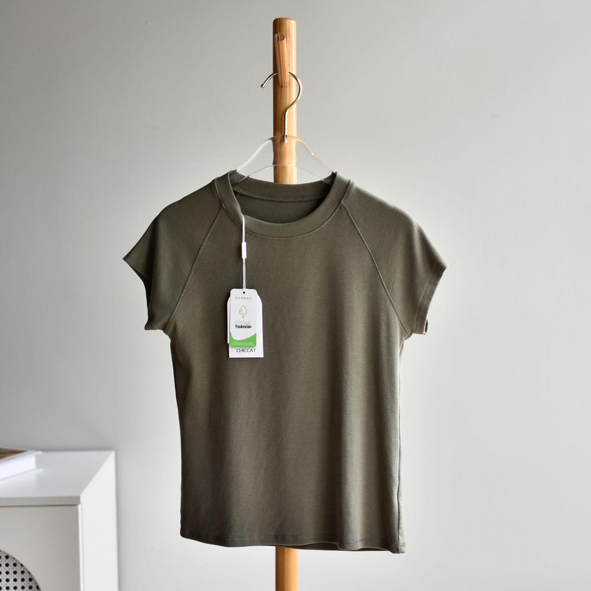 

2025 Летняя женская футболка из французского шелка и хлопка с асимметричными плечами и тонкой спинкой, большой размер XL (105-125 lbs)