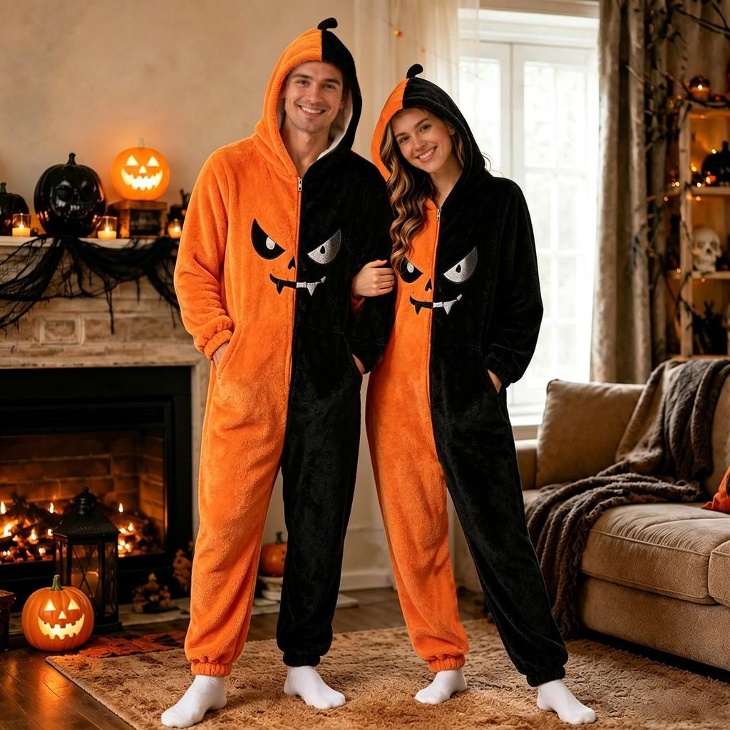 Adult Halloween Pajama Costume with Hood and Zipper Long Sleeve for Men Women