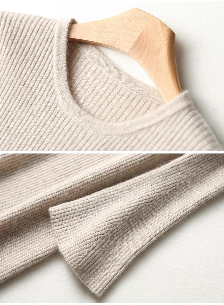 100% Pure Wool Women's Round Neck Slimming Knee-Length Dress for Autumn/Winter.
